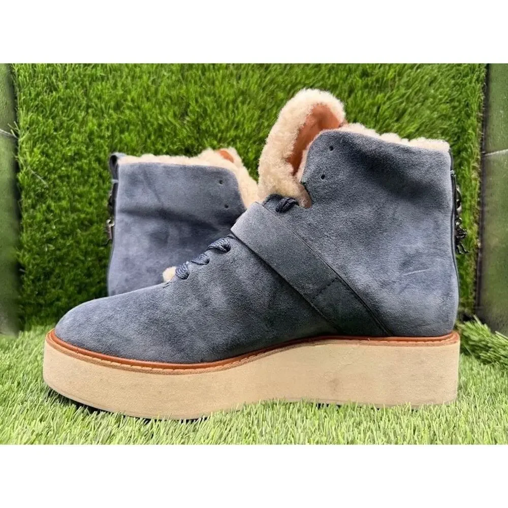Coach Women’s Urban Hiker Blue Denim Suede Shearling Boots G1354 – Size 10